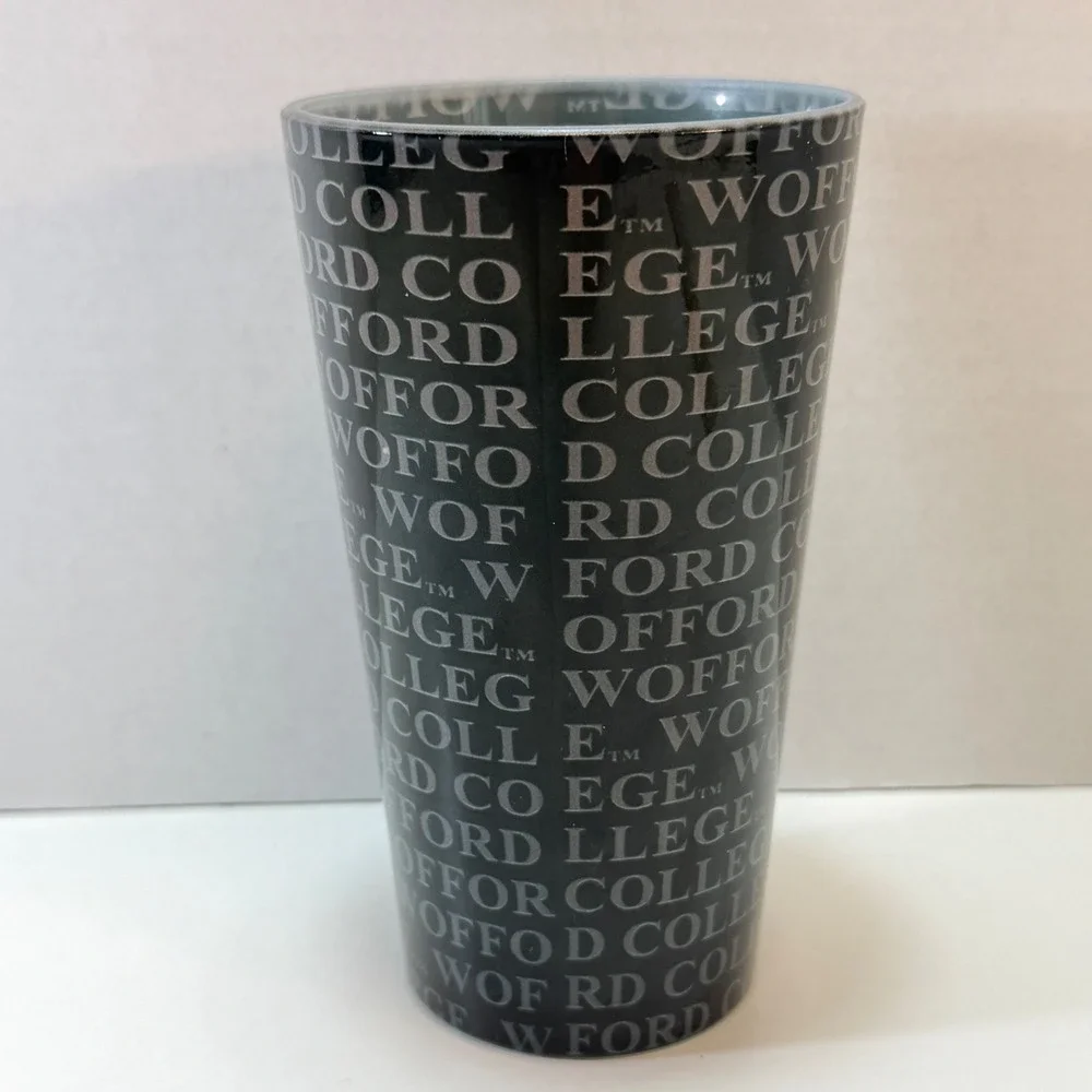 Wofford‎ College Pint Glass 16oz Black Terrier Mascot Logo AOP